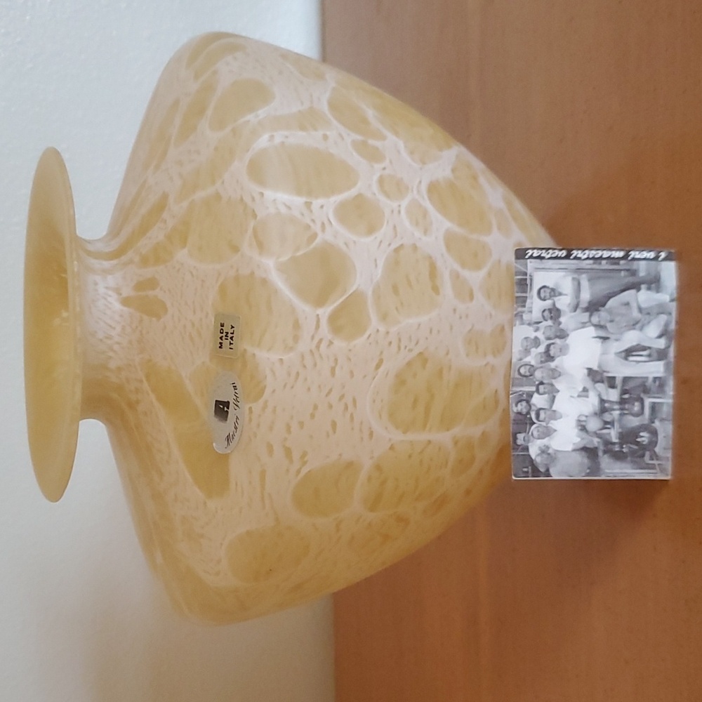 Vintage Maestri Vetrai Yellow Speckled Art Glass Large Vase